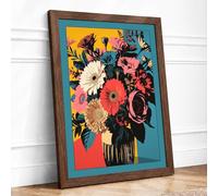 Vibrant Floral Arrangement Modern Framed Wall Art Print A2 (59.4×42cm) Walnut, Wall Decor for Living Room, Bedroom, Office & Home, Ready to Hang, Art Gift