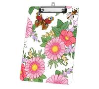 Vibrant Floral Butterflies Bees Acrylic Clipboard with Silver Low Profile Clip A4 Clipboards Decor Office Supplies Gift Clip Boards for Teacher Nurses Woman Men Teens Birthdays Valentins Easter