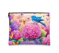 Vibrant Floral Cosmetic Bag, Blue Bird and Butterfly Design Travel Pouch for Women, Portable Small Zipper Makeup Organizer, Blue, 7x9 Inch, Flower