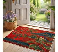 Vibrant Floral Door Mat, Red Roses Entrance Mat for Outdoor & Indoor Decor, Vintage Style, Rubber Waterproof Non-Slip, Easy to Clean 29x17 Inch