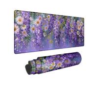 Vibrant Floral Large Gaming Mouse Pad, Violet Daisy Wisteria Stitched Edge Mousepad, Rubber Non-Slip Washable Gaming Mouse Pad for Home and Office Computer, Laptop 12x32 Inch