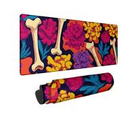 Vibrant Floral Large Mouse Pad, Colorful Bones and Flowers for Spring, Decorative and Functional Gaming Mousepad, Non-Slip Washable Design for Home and Office 16x36 Inch