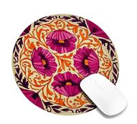 Vibrant Floral Square Desk Mouse Pad, Peach Violet Poppy Design Stitched Edge Mousepad, Rubber Non-Slip Washable Gaming Mouse Pad for Home and Office Computer, Laptop Round 8x8 Inch