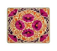 Vibrant Floral Square Desk Mouse Pad, Peach Violet Poppy Design Stitched Edge Mousepad, Rubber Non-Slip Washable Gaming Mouse Pad for Home and Office Computer, Laptop Square 8x10 Inch