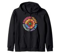 Vibrant Floral Sunflower Design Featuring Human Rights Peace Zip Hoodie
