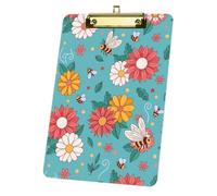 Vibrant Floral with Bees Acrylic Clipboard with Gold Low Profile Clip A4 Clipboard Decor Office Stationery Supplies Gift Clip Board for Teacher Nurses Woman Men Teens Birthdays Valentins Easter