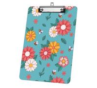 Vibrant Floral with Bees Acrylic Clipboard with Silver Low Profile Clip A4 Clipboard Decor Office Stationery Supplies Gift Clip Boards for Teacher Nurses Woman Men Teens Birthdays Valentins Easter