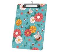 Vibrant Floral with Bees Acrylic Clipboard with Silver Low Profile Clip Clipboards A4 Decor Classroom Supplies Gift Clip Boards for Teacher Nurses Woman Men Teens Birthdays Valentins Easter