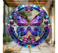 Vibrant Flower Butterfly Stained Windows Hanging Suncatcher,Flower Stained Glass Suncatchers Window Ornament Stained Glass Panel Sun Catcher Wall Hanging Decor Birthday Gifts