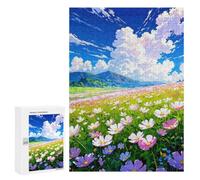Vibrant Flower Field Under A Cloudy Sky Puzzle for Adults, 300 PCS, Illustrated Jigsaw Edition, A Focused Activity for Patient Adult Puzzlers, at Home
