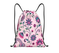 Vibrant Flower Withsley And Stylized Flowers Pink Background Sack Backpack Lightweight Gym Sack Scratch Gym String Bag For Yoga Shopping School 39X46Cm