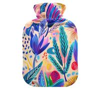 Vibrant Flowers Illustration hot Waterbottle with Soft Cover, 2L hot compresses for The Body for Menstrual Cramps, Neck Shoulder Warmer, bolsas para agua Caliente