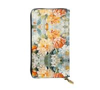 Vibrant Flowers Printed leather wallet, 7.5 x 4.1-inch long credit card holder, portable travel cash wallet