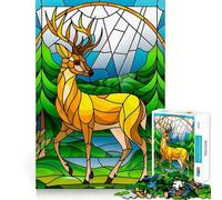 Vibrant Forest Deer in Stained Glass Art Jigsaw for Adults1000 Pieces Brain Focus Game Precision Cut Smooth Edges Amusing Challenge for Waiting Time (38x26cm)