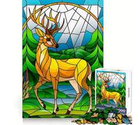 Vibrant Forest Deer in Stained Glass Art Jigsaws for Adults1000 Pieces Logic Practice Peaceful Escape Clean Edges Unique Xmas Gift (50x75cm)
