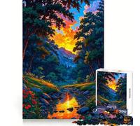 Vibrant Forest Stream at Sunset 1000 Pieces Jigsaw Puzzles for Teenagers Strategic Think Serene Escape Clean Cut Thoughtful Xmas (38x52cm)