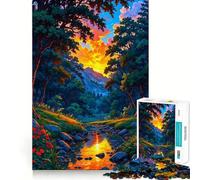 Vibrant Forest Stream at Sunset Adult Jigsaw Puzzles1000 Pieces Brain Game Gift High Precision Die Cut Relaxing Indoor Group Activity (50x75cm)