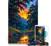 Vibrant Forest Stream at Sunset Jigsaw Puzzle 1000 Piece Creative Skill Toy Clean Cut Sturdy Components Travel-friendly Brain Game Gift (38x52cm)