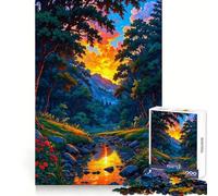Vibrant Forest Stream at Sunset Jigsaw Puzzles 1000 Pieces Cognitive Skill Gentle Pastime Solid Lock Unique Xmas Gift (50x75cm)