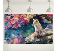 Vibrant Fox Wall Backdrop, Colorful Nature Scene Decorative Photography Background, Autumn Forest Wildlife Scene for Indoor/Outdoor Events 71x43 Inch