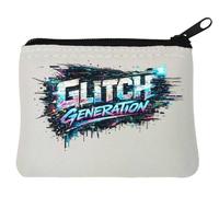 Vibrant Futuristic Glitch Art Neoprene Coin Purse Pouch 10x11cm White