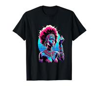 Vibrant Futuristic Melanated Woman with Pink Afro T-Shirt