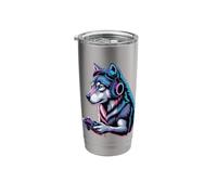 Vibrant Gaming Wolf with Headset Stainless Steel Insulated Tumbler