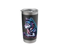 Vibrant Gaming Wolf with Headset Stainless Steel Insulated Tumbler