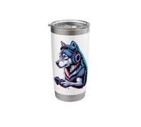 Vibrant Gaming Wolf with Headset Stainless Steel Insulated Tumbler