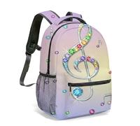 Vibrant Gemstone Treble Clef Rucksack, Musical Note School Bag for Teens, 40cm Sparkling Colorful Gradient Music Rucksack (02)