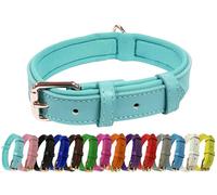 Vibrant Genuine Leather Adjustable Dog Collar with Soft Neoprene Padding, Metal Buckle and D-Ring, For Small, Medium & Large Dogs (Baby Blue, Large (35-45cm Neck))