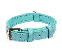 Vibrant Genuine Leather Adjustable Dog Collar with Soft Neoprene Padding, Metal Buckle and D-Ring, For Small, Medium & Large Dogs (Baby Blue, Medium (28-36cm Neck))