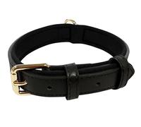 Vibrant Genuine Leather Adjustable Dog Collar with Soft Neoprene Padding, Metal Buckle and D-Ring, For Small, Medium & Large Dogs (Black, Medium (28-36cm Neck))