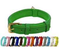 Vibrant Genuine Leather Adjustable Dog Collar with Soft Neoprene Padding, Metal Buckle and D-Ring, For Small, Medium & Large Dogs (Green, Medium (28-36cm Neck))