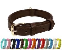 Vibrant Genuine Leather Adjustable Dog Collar with Soft Neoprene Padding, Metal Buckle and D-Ring, For Small, Medium & Large Dogs (Brown, Large (35-45cm Neck))