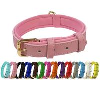 Vibrant Genuine Leather Adjustable Dog Collar with Soft Neoprene Padding, Metal Buckle and D-Ring, For Small, Medium & Large Dogs (Baby Pink, Large (35-45cm Neck))