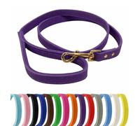 Vibrant Genuine Leather Dog Lead with Soft Neoprene Padded Handle & Metal 360° Swivel Clasp 120cm Leash (Purple, Small (1.5cm Wide))