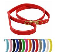 Vibrant Genuine Leather Dog Lead with Soft Neoprene Padded Handle & Metal 360° Swivel Clasp 120cm Leash (Red, Small (1.5cm Wide))