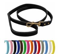 Vibrant Genuine Leather Dog Lead with Soft Neoprene Padded Handle & Metal 360° Swivel Clasp 120cm Leash (Black, Large (2cm Wide))
