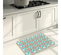 Vibrant Geometric Kitchen Mats for Floor, Teal and Red Modern Cushioned Comfort Washable Decor Rugs for Kitchen Sinks Laundryroom Bathroom 16x24 Inch