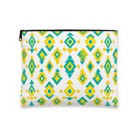Vibrant Geometric Makeup Bag, Colorful Diamond Pattern Cosmetic Travel Pouch for Women, Portable Canvas Zipper Organizer, Summer Skincare Toiletry Bag, White, 7x9 Inch, Diamond