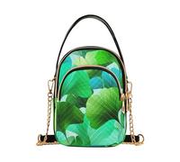 Vibrant Ginkgo Leaves Green Teal Single Shoulder Purse Women Fashion Phone Bags with Chain Strap Quilted Zipper Bowler Tote Ladies Satchel