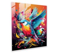 Vibrant Glass Prints of Playful Avian Kaleidoscope - Pop Art-Inspired Illustration Glass Wall Art - Home Decoration and Wall Decor - Modern Artwork, 20" x 20"