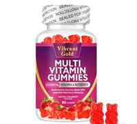 VIBRANT GOLD -Multivitamin Gummies for Women & Men - 13 Ingredients -60 Gummies - 1 Months Supply - Natural Strawberry Flavour - Vitamins & Minerals Like VIT C, D3, B6, B7, B12 & Zinc -for Adult