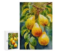 Vibrant Golden Pears Botanical Watercolor Art: Winter Activity Gift, 300 PCS Wooden Brain Teaser for Adults, with A Decorative Finished Picture