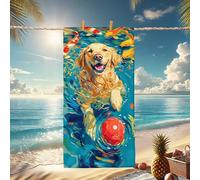Vibrant Golden Retriever Beach Towel Colorful Dog Swimming Design Quick Dry Super Absorbent Sand Free Lightweight Bath Towel Ideal for Pool Camping Vacation Essentials 70x35 Inch
