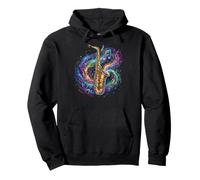 Vibrant Golden Saxophone in a Cosmic Galaxy of Musical Notes Pullover Hoodie