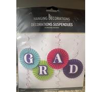 Vibrant "Grad" Fan And Swirl Decoration Kit - (1 Set) - Perfect for Graduation Parties and Ceremonies