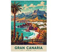Vibrant Gran Canaria Coastal Landscape Vintage Travel Poster - Retro Europe Travel Poster A4 Size Vintage Wall Art Print of Famous European Destinations Ideal for Home or Office Decor