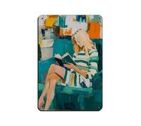 Vibrant Green Blue Abstract Woman Reading Book Painting Tin Sign Vintage Metal Pub Club Cafe Bar Home Wall Art Decoration Poster Retro 8x12inch(20x30cm)